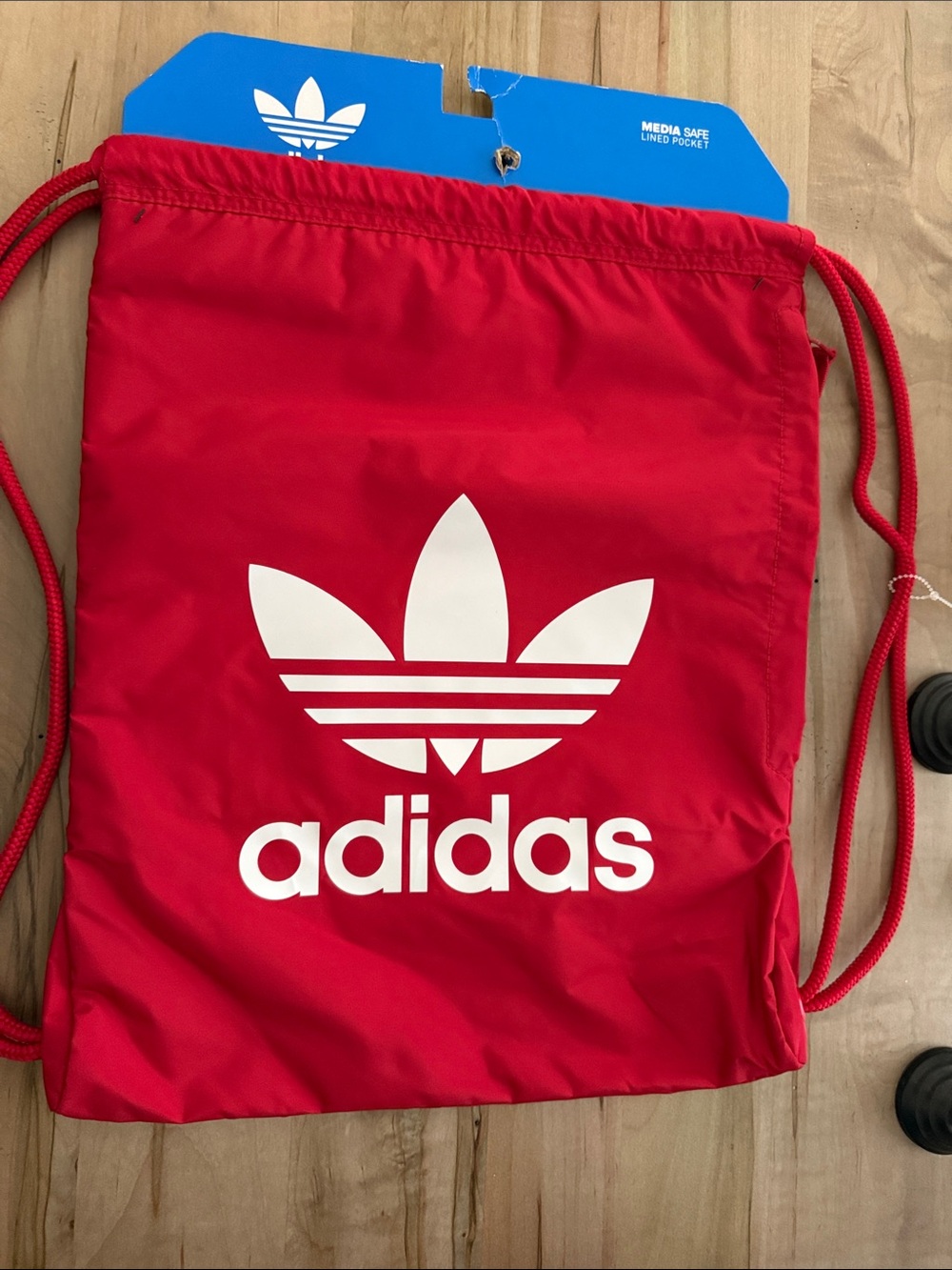 adidas Red Drawstring Trefoil Gym Sack with White Logo